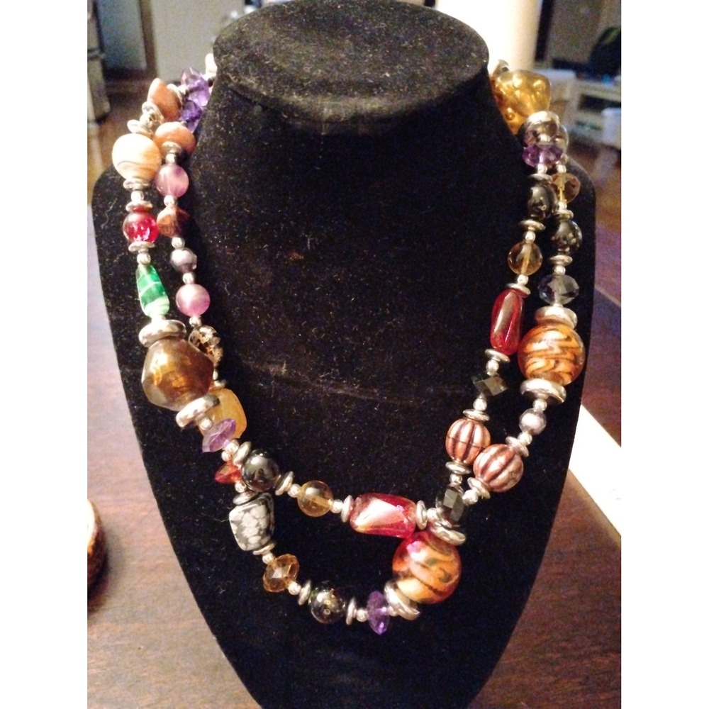 Cookie‎ Lee Multi Color Beaded Long Necklace Silver Tone Mixed Media 36 Inch NWT